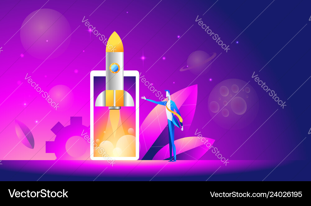 Launch of a mobile application is an isometric Launch of a mobile application is an isometric vector image