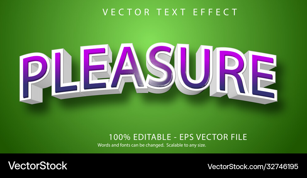 Pleasure text 3d editable effect Vector Image