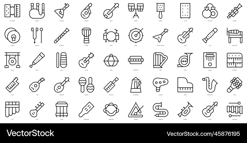 Set of thin line music instruments icons Set of thin line music instruments icons vector image