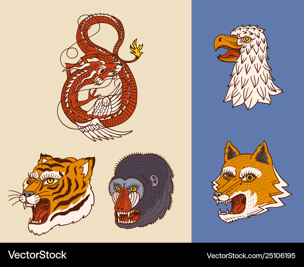 Vintage animal heads logo for t-shirt wild asian Vintage animal heads logo for t-shirt wild asian vector image