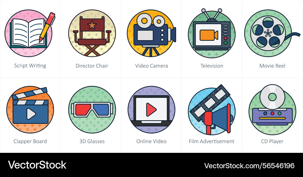 A set of 10 movie icons as script writing vector image