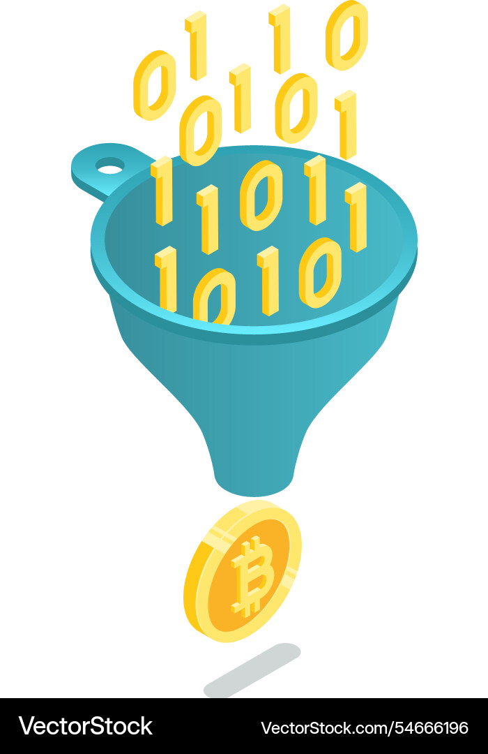 Binärcode wird über einen Trichter verarbeitet Binärcode wird über einen Trichter verarbeitet vektorbild