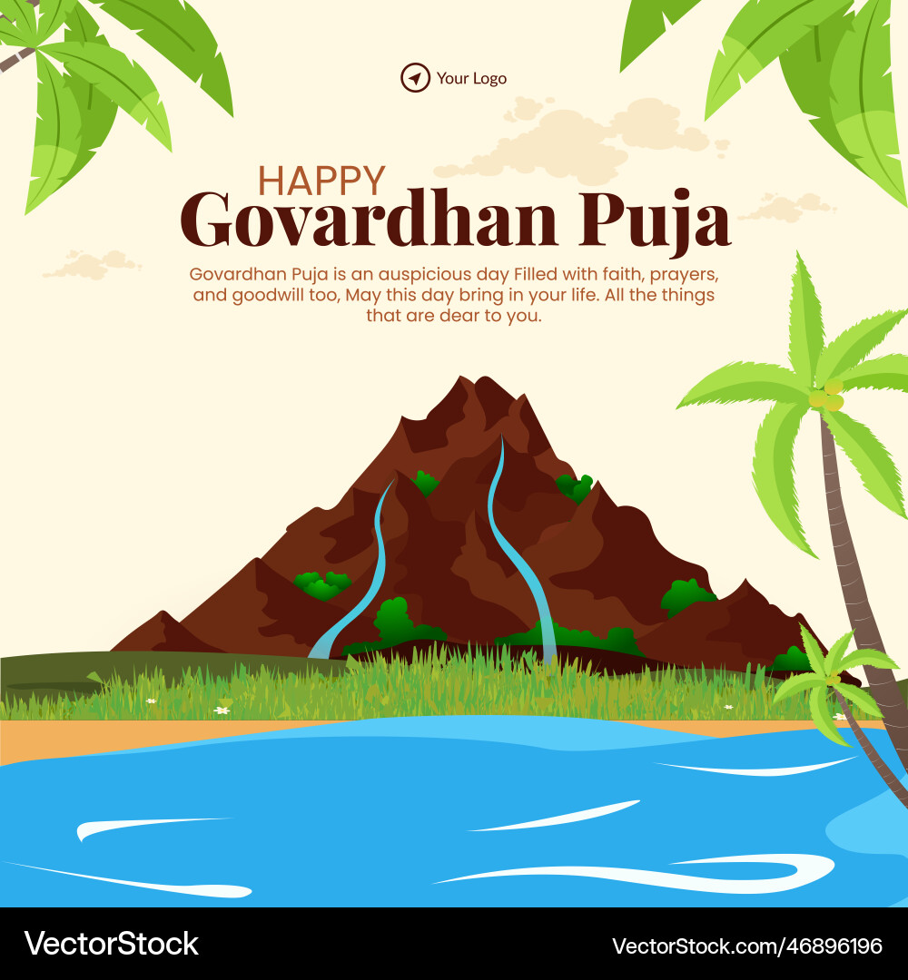 Happy govardhan puja banner design template Happy govardhan puja banner design template vector image