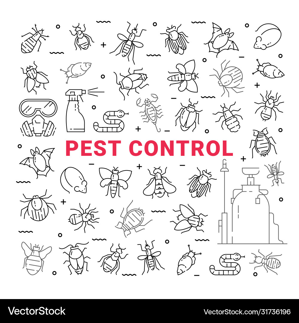 Pest control icon set in linear style Pest control icon set in linear style vector image