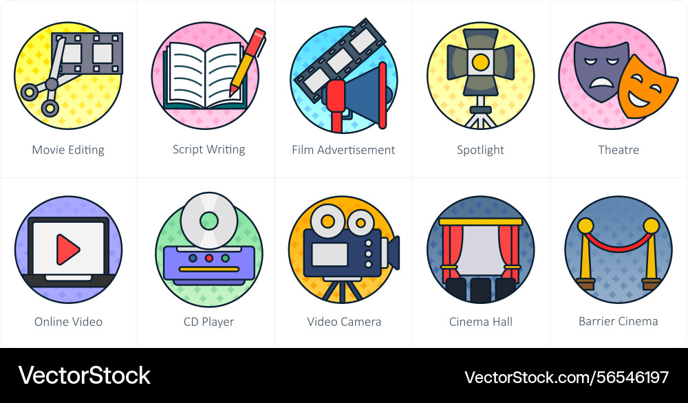 A set of 10 movie icons as editing script vector image