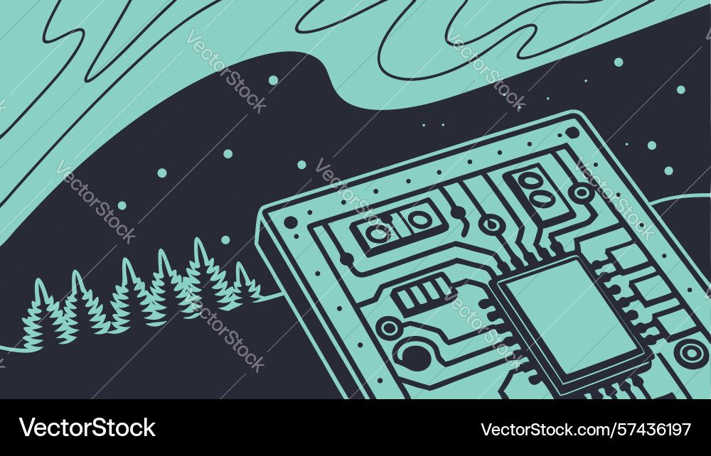 Circuit board with digital waves tech flow design vector image