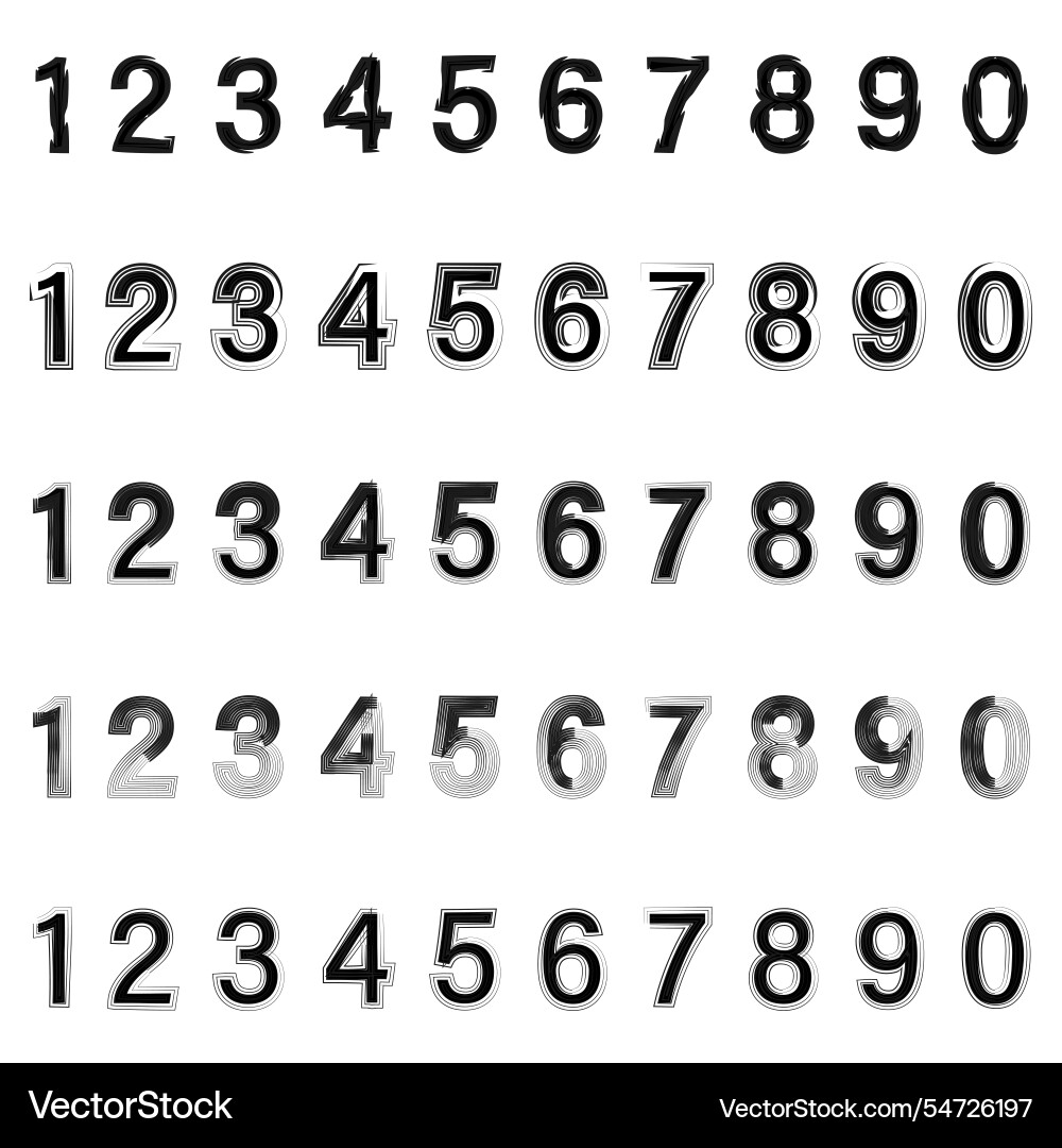 Stylized number set modern numeric black Stylized number set modern numeric black vector image