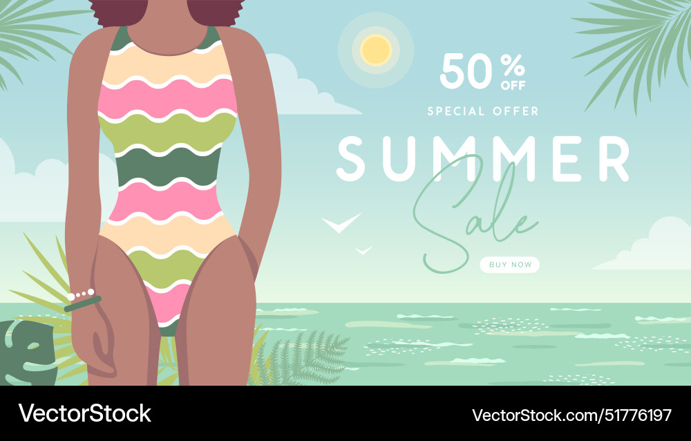 Summer big sale poster with girl in swimsuit Summer big sale poster with girl in swimsuit vector image