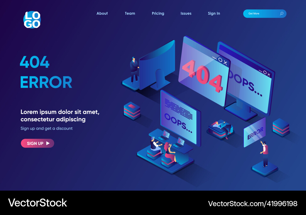404 error concept 3d isometric web landing page Vector Image