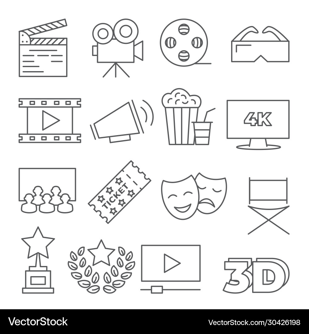 Cinema line icons on white background Cinema line icons on white background Vector Image
