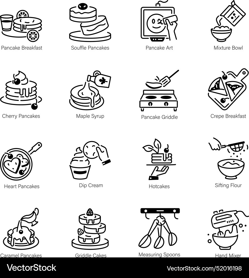 Set of pancake preparation linear icons Vector Image