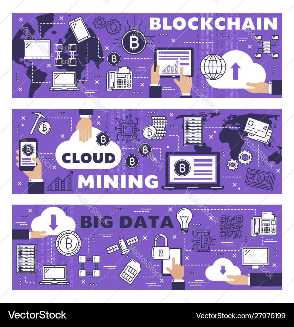 Cryptocurrency Cloud Mining & Blockchain – Royalty-Free Vector | VectorStock