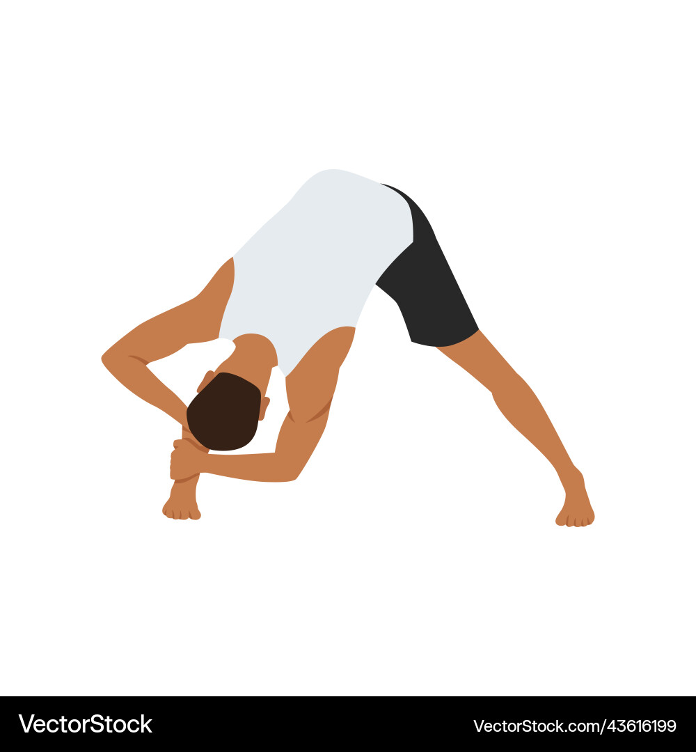 Man doing wide legged forward bend pose Man doing wide legged forward bend pose vector image