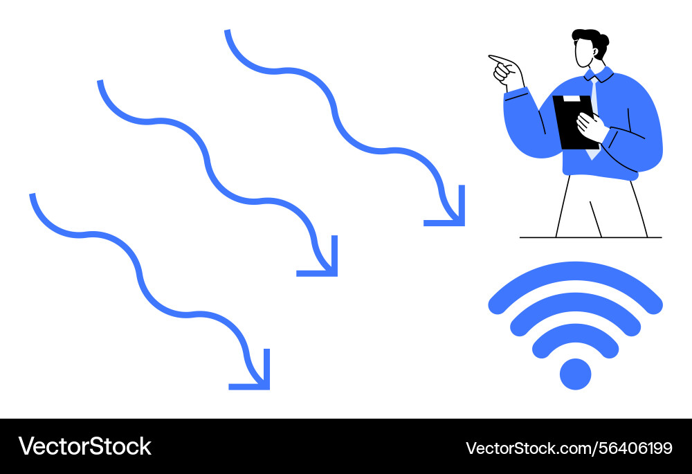 Professional discussing data flow and wireless Vector Image