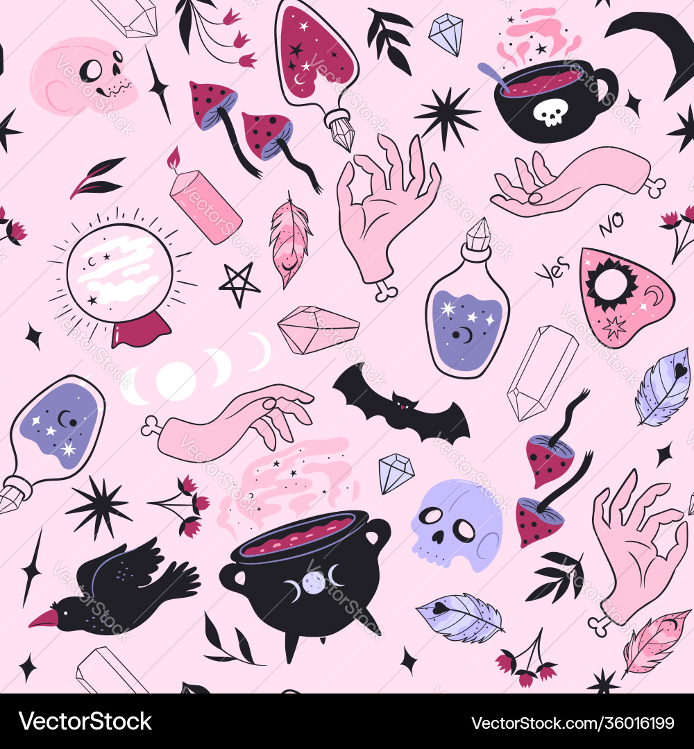 Seamless esoteric pattern with magic items Seamless esoteric pattern with magic items vector image