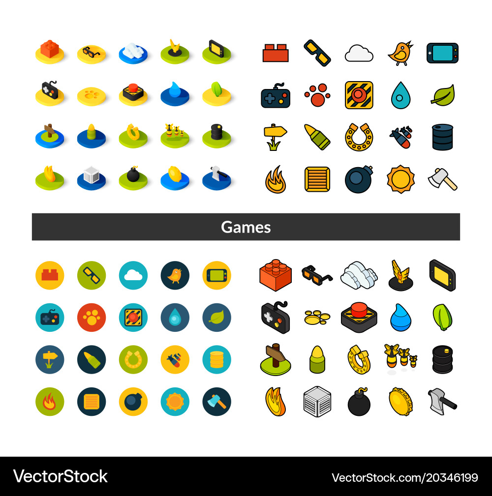 Set of icons in different style - isometric flat vector image