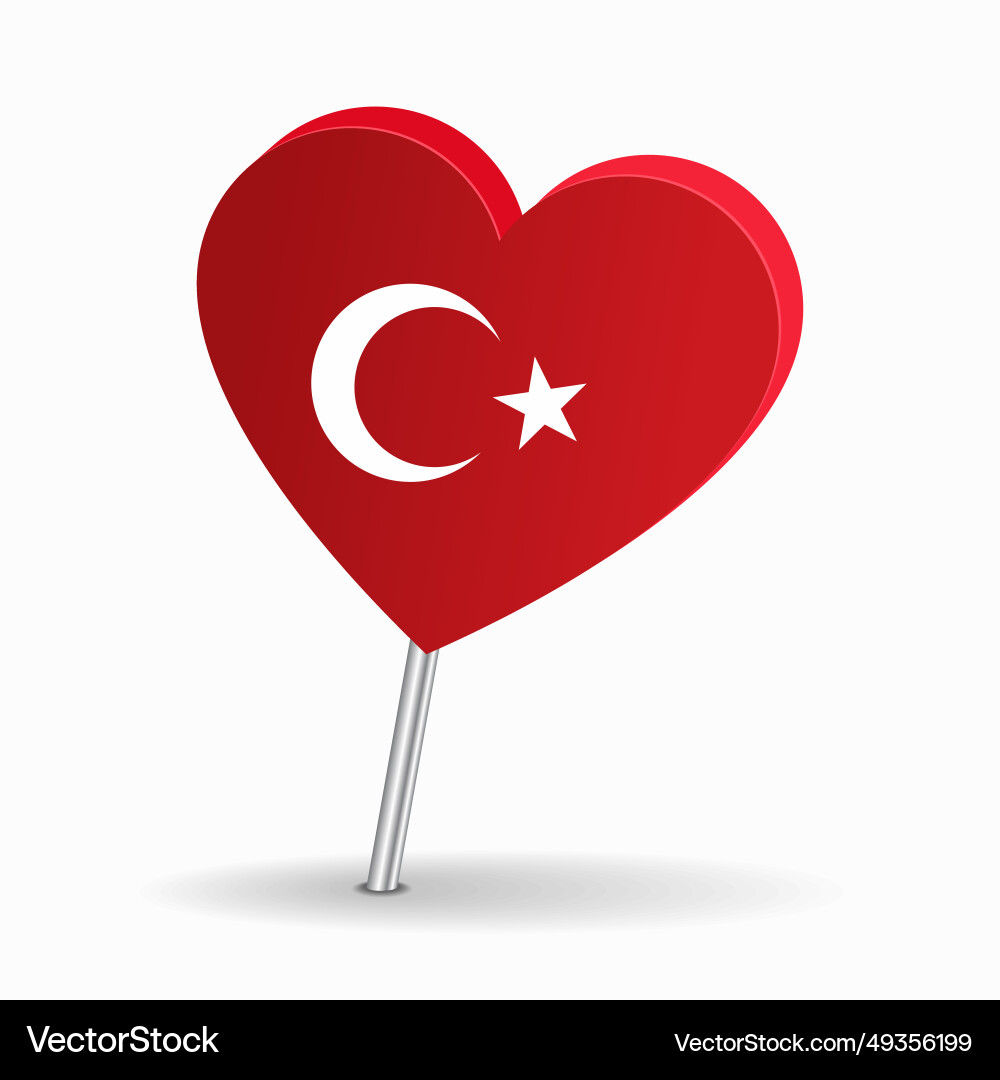 Turkish flag heart-shaped map pointer layout Turkish flag heart-shaped map pointer layout vector image