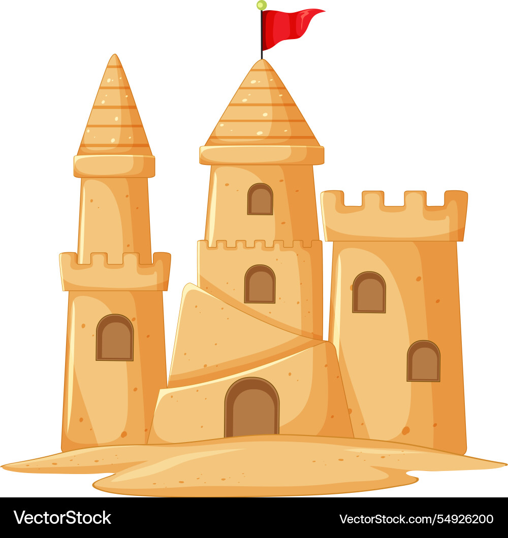 A detailed sandcastle with vibrant red flag A detailed sandcastle with vibrant red flag vector image