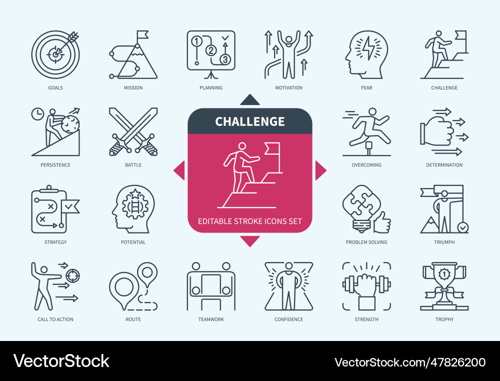 Challenge icons set with description Challenge icons set with description vector image