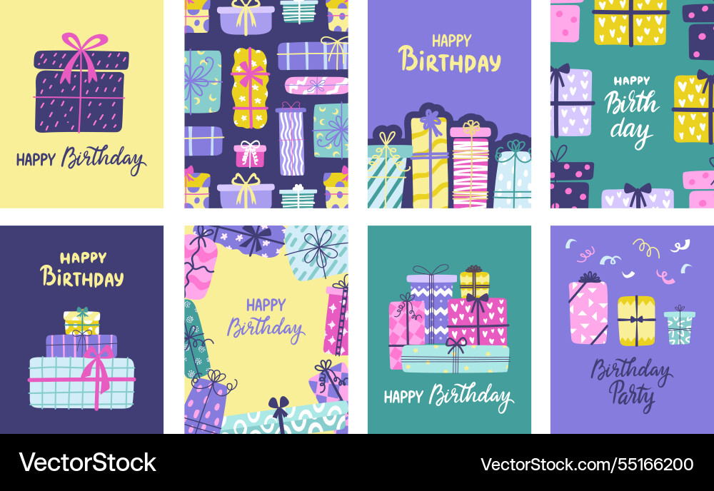 Doodle birthday gift box cards decorative present Doodle birthday gift box cards decorative present vector image