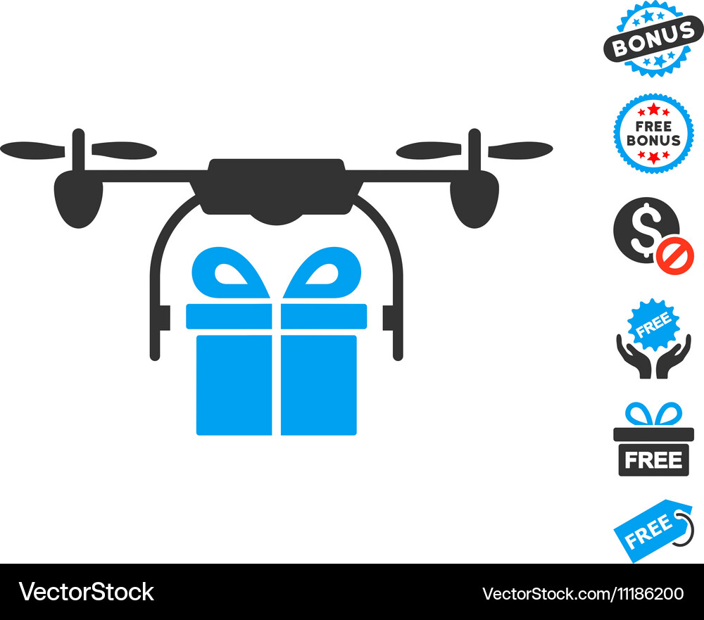 Drone gift delivery icon with free bonus Vector Image
