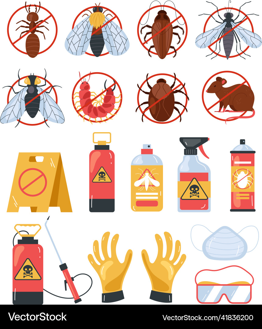 Insect control objects items isolated set Insect control objects items isolated set vector image