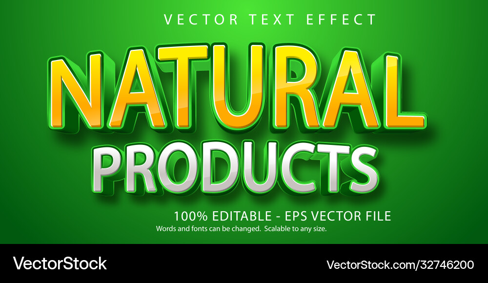 Natural products text effect editable font style Natural products text effect editable font style vector image