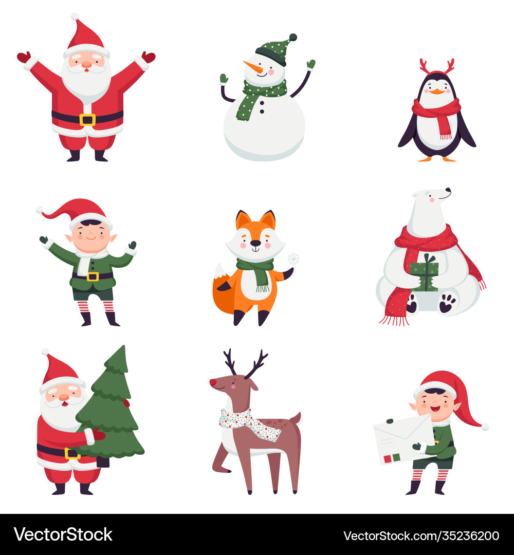 New year characters with santa claus elf New year characters with santa claus elf vector image