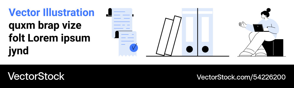 Office setup with documents binders and person Office setup with documents binders and person Vector Image