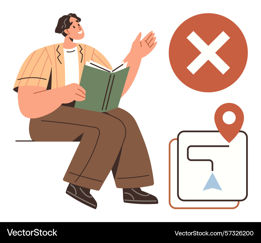 Person reading a book with navigation map Person reading a book with navigation map vector image
