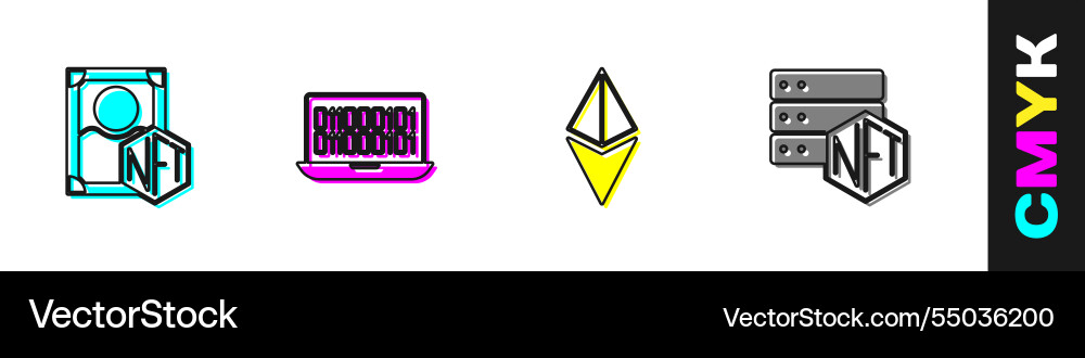 Set nft digital crypto art binary code ethereum Set nft digital crypto art binary code ethereum vector image