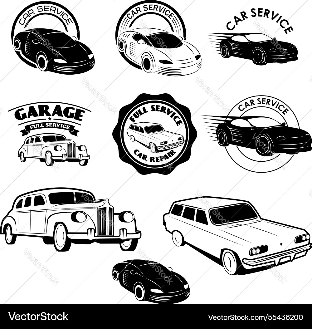 Set of car service labels vintage cars Set of car service labels vintage cars vector image
