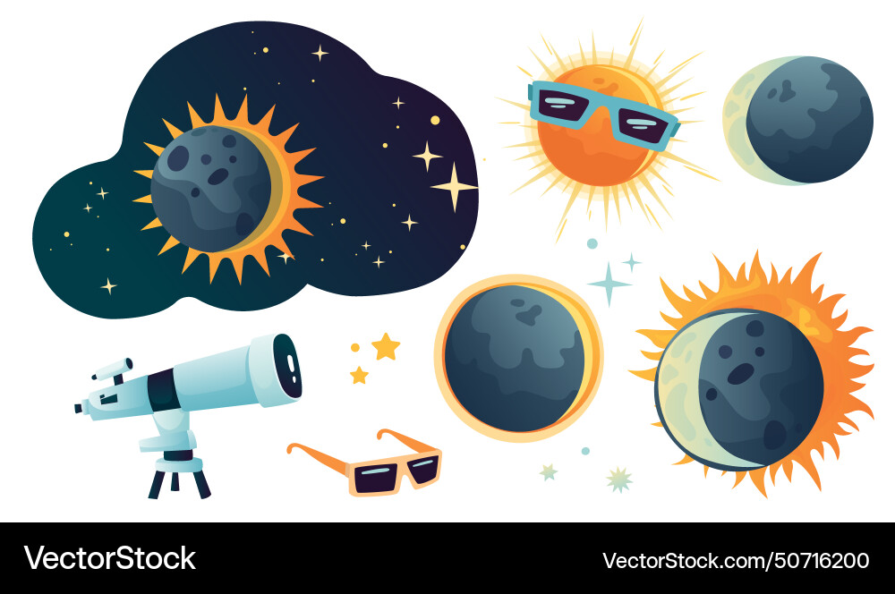 Set of space and solar eclipse Set of space and solar eclipse vector image