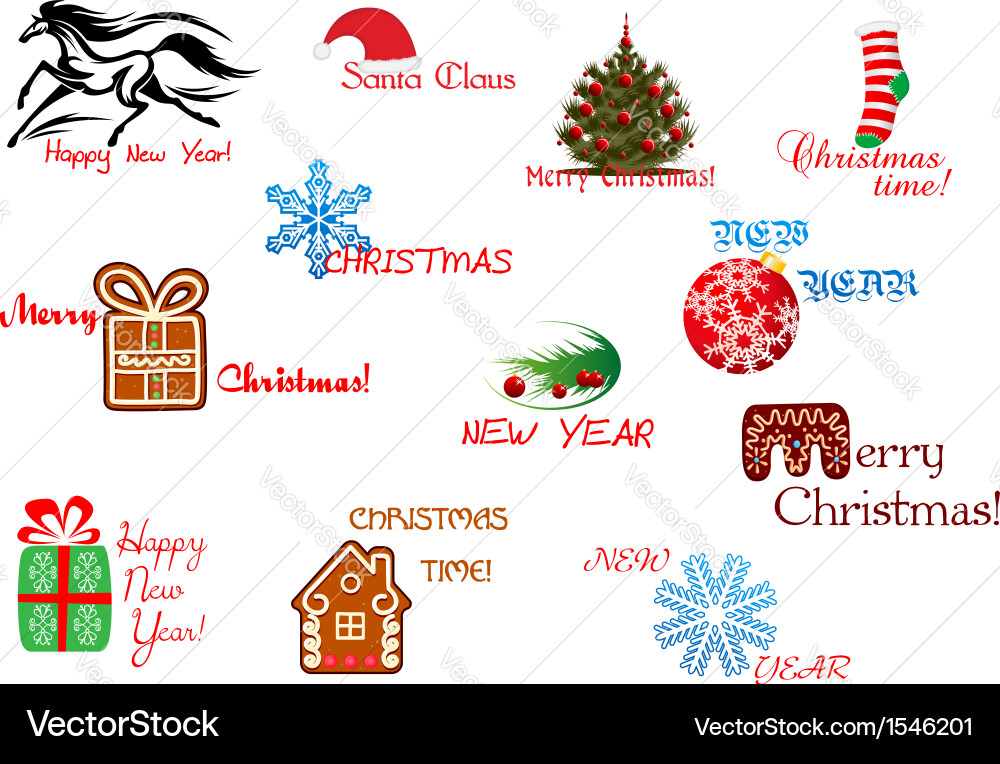 Christmas and New Year Symbols Collection Vector Image