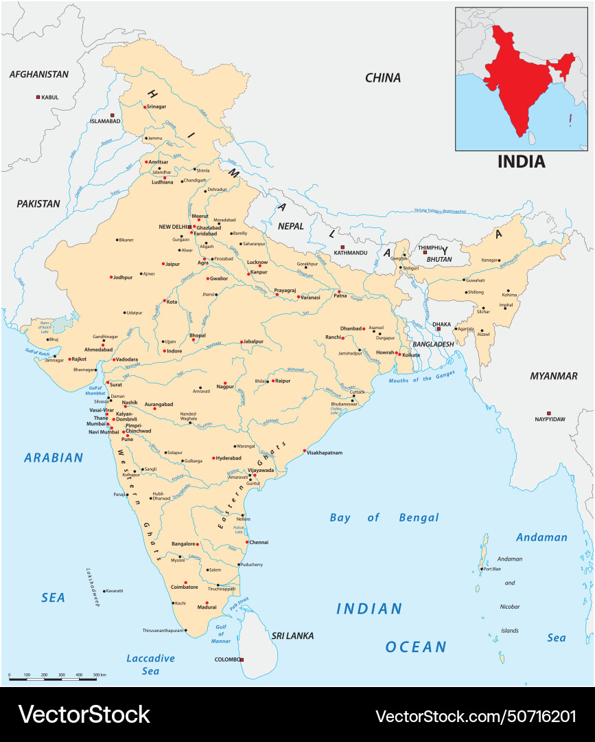 India map with the main cities India map with the main cities vector image