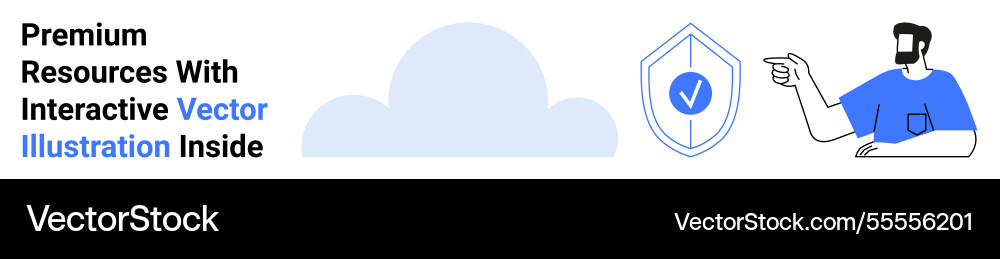 Man pointing toward secure shield with cloud Man pointing toward secure shield with cloud vector image