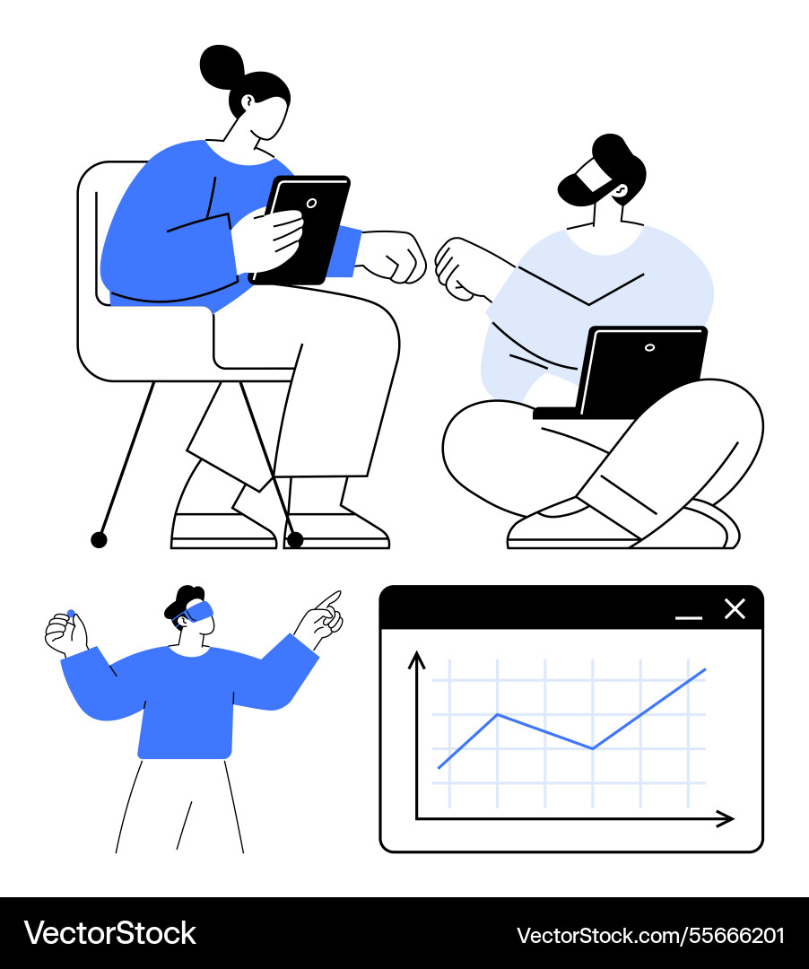 Team collaboration and data analysis with graph Team collaboration and data analysis with graph Vector Image
