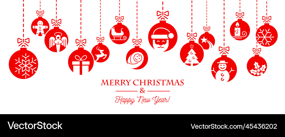 Hanging baubles with christmas icons and greetings Hanging baubles with christmas icons and greetings vector image