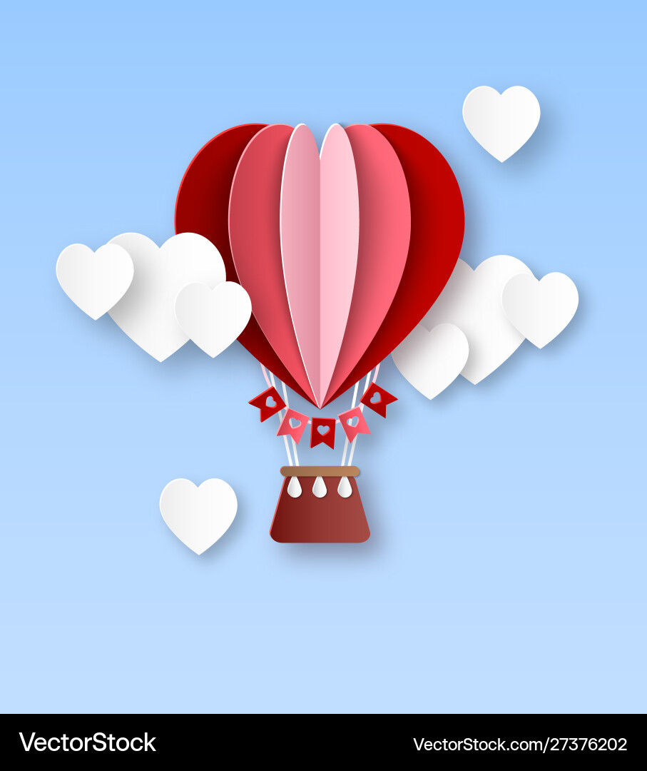 Heart air balloon paper cut hot vector image