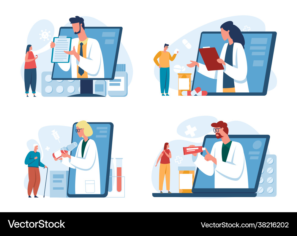 Online doctor patients consulting with doctors Online doctor patients consulting with doctors vector image