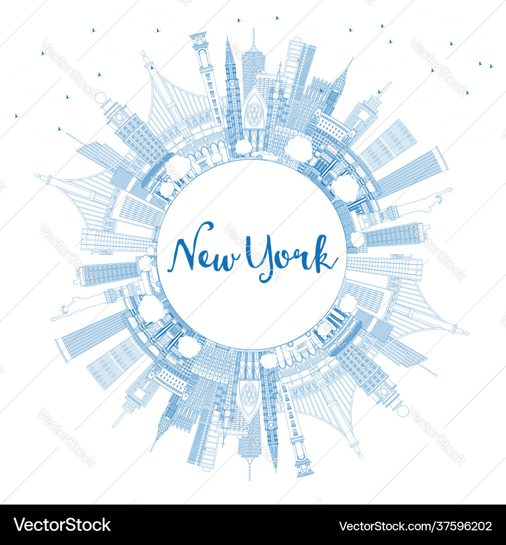Outline new york usa city skyline with blue Outline new york usa city skyline with blue vector image