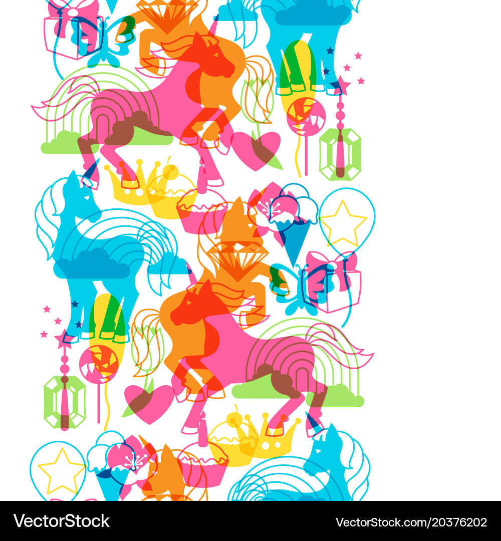 Seamless pattern with unicorns and fantasy items vector image