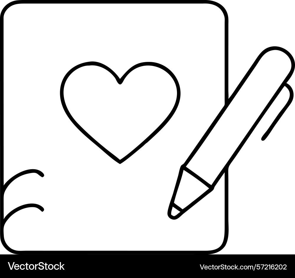 Simple outline of a notepad with heart and pen vector image