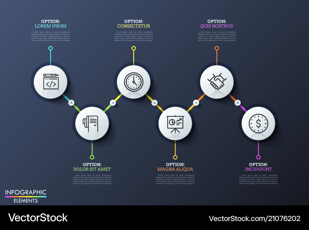 Six round elements with icons inside placed Six round elements with icons inside placed vector image