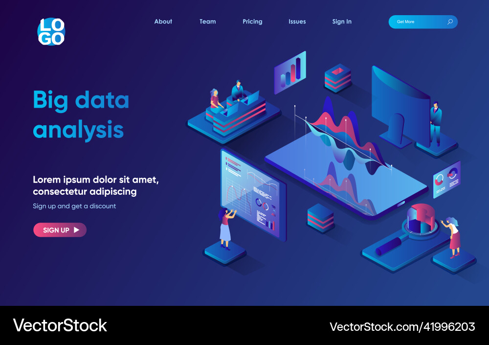 Big data analysis concept 3d isometric web landing Big data analysis concept 3d isometric web landing vector image