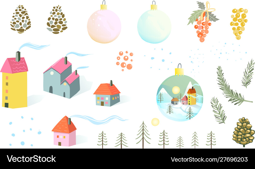 Christmas or new year isolated objects house fir Christmas or new year isolated objects house fir vector image