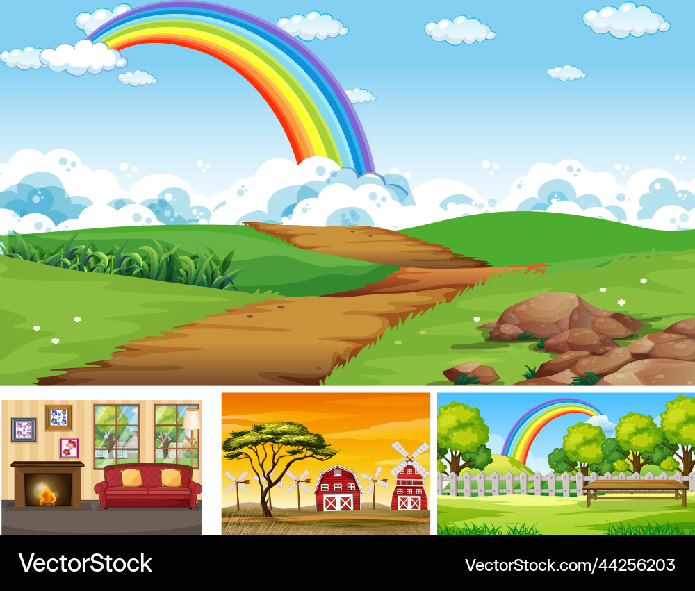 Different scenes with grass and tree Vector Image