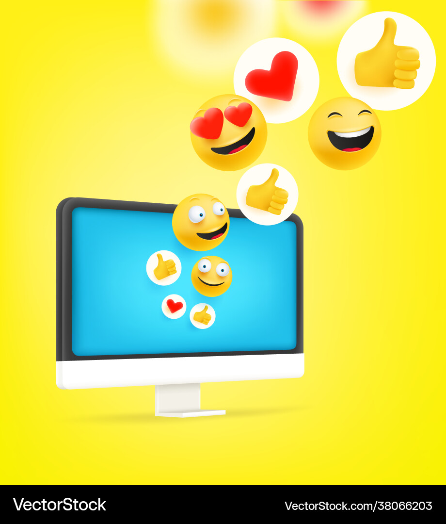 Using social media with personal computer Using social media with personal computer vector image