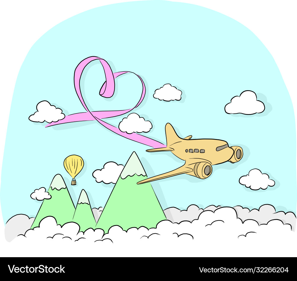 Airplane with pink ribbon flying in blue sky Airplane with pink ribbon flying in blue sky vector image