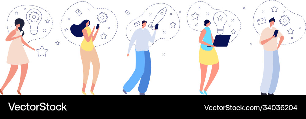 Creative people characters man woman holding Creative people characters man woman holding vector image